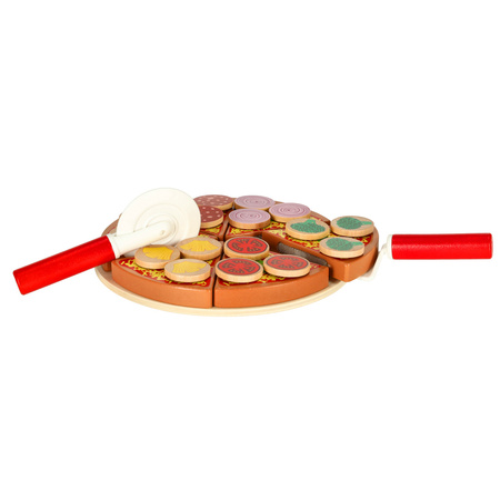 Pizza drewniany zestaw do zabawy na rzep  akcesoria łopatka nóż talerz nauka krojenia 20cm
