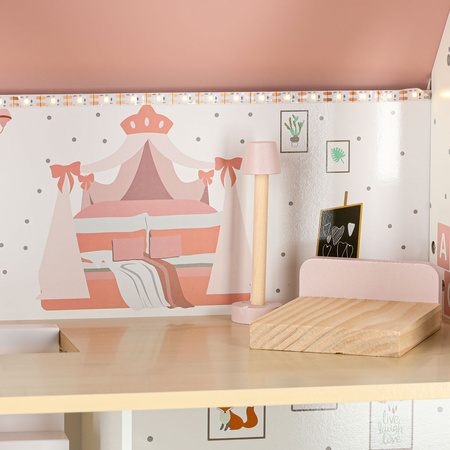 Domek dla lalek drewniany LULILO Peonio 70cm LED róż