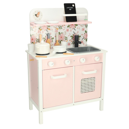 Kuchnia dla dzieci drewniana MDF LULILO FLORO akcesoria różowa 82cm