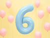 Balon foliowy Cyfra 6, 86cm, jasny niebieski