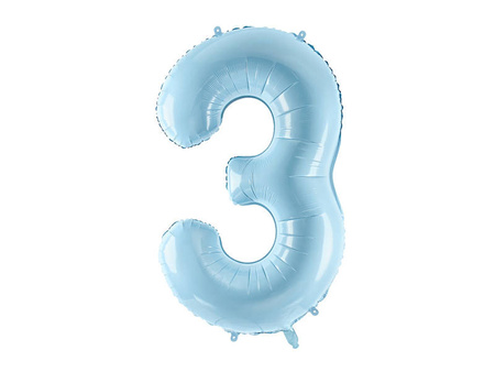 Balon foliowy Cyfra 3, 86cm, jasny niebieski