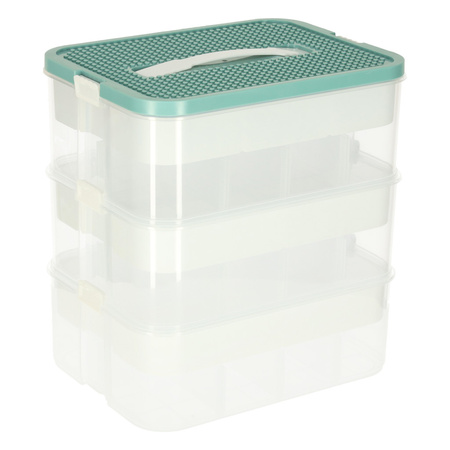 Organizer pudełko pojemnik na klocki zabawki drobiazgi z pokrywą przegródkami 3 piętra warstwy