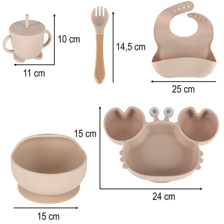 Naczynia silikonowe dla dzieci niemowląt krab zestaw 9 elementów beżowe