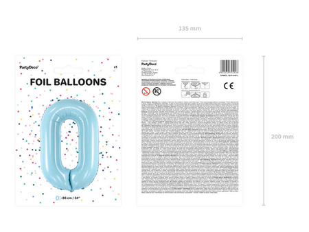 Balon foliowy Cyfra 0, 86cm, jasny niebieski