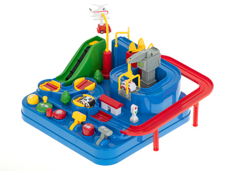 Tor przeszkód interaktywny samochodowy wyścigi parking 3 pojazdy straż radiowóz ambulans, 1 helikopter 32x32cm XXL