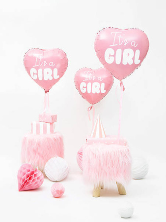 Balon foliowy "It's a girl" na baby shower serce różowe 48cm