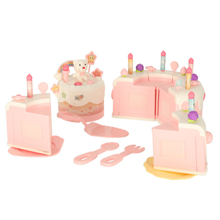 Tort urodzinowy piętrowy do krojenia na rzepy muzyka światła kuchnia 16 elementów różowy