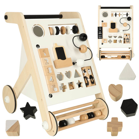 Pchacz dla dziecka chodzik drewniany tablica manipulacyjna sorter