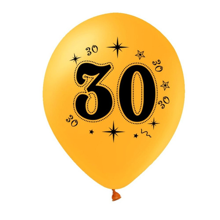 Zestaw balonów na 30 urodziny, czarno-złote, 30 cm, 10szt.