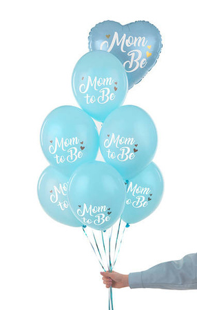 Balony lateksowe Mom to be, pastelowy niebieski 30cm, 50 sztuk