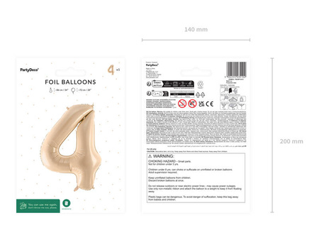Balon foliowy Cyfra 4, 72cm, beżowa, kremowa