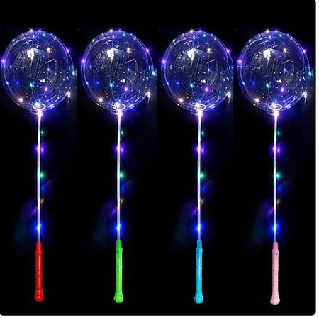 Balon przeźroczysty bobo z lampkami led na patyku 50cm, 1 kompl.