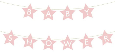 Baner napis na baby shower gwiazdki jasnoróżowe 290cm x 16,5cm
