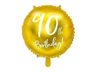 Balon foliowy na dziewięćdziesiątkę, 90th Birthday, złoty, 45cm