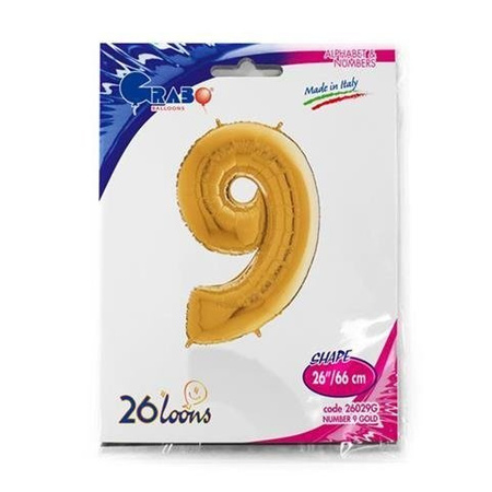 Balon Foliowy Cyfra 9 Złota, 66 cm Grabo