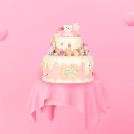 Tort urodzinowy piętrowy do krojenia na rzepy muzyka światła kuchnia 16 elementów różowy