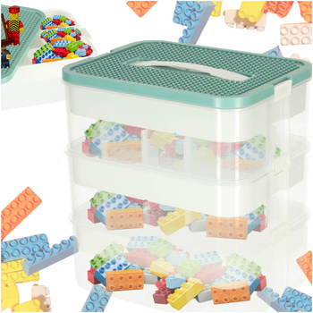 Organizer pudełko pojemnik na klocki zabawki drobiazgi z pokrywą przegródkami 3 piętra warstwy