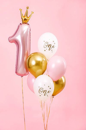 Balony urodzinowe Pastel Pale Pink biały złoty różowy 30cm 5 sztuk