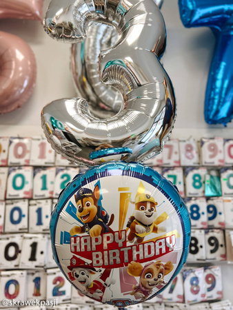 Balon foliowy Psi Patrol okrągły niebieski, Happy Birthday 46 cm