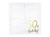 Serwetki '30th Birthday' na 30 urodziny, białe, 33x33cm (1 op. / 20 szt.)