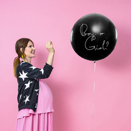 Balon Gender Reveal Chłopiec czy dziewczynka niebieskie konfetti 100cm