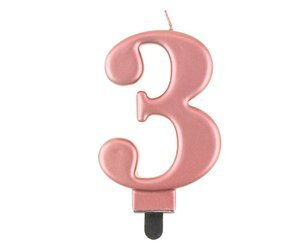 Świeczka cyferka 3, metalik Rose Gold, 8 cm