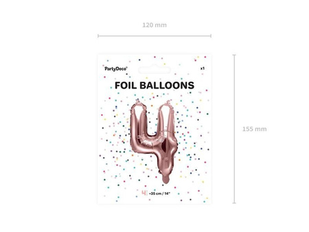 Balon foliowy Cyfra '4', 35cm, różowe złoto