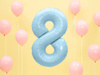 Balon foliowy Cyfra 8, 86cm, jasny niebieski
