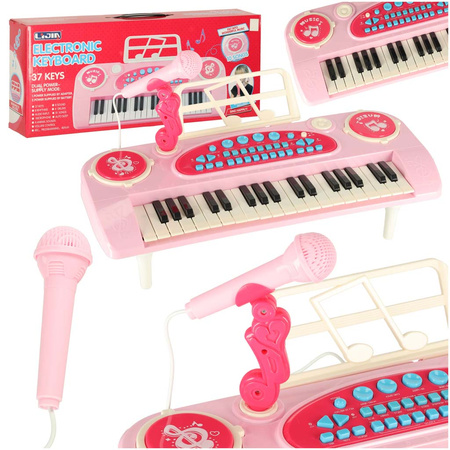 Keyboard dla dzieci pianinko interaktywne organki 37 klawiszy mikrofon statyw różowy