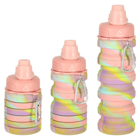 Butelka na wodę bidon silikonowy składany z uchwytem BPA FREE 500ml tęczowy