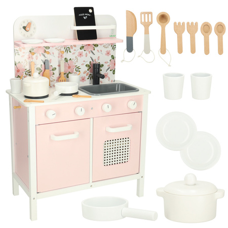 Kuchnia dla dzieci drewniana MDF LULILO FLORO akcesoria różowa 82cm