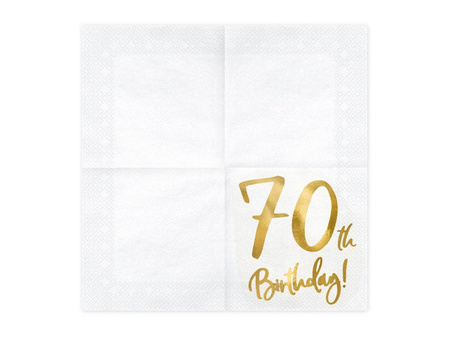 Serwetki '70th Birthday' na 70 urodziny, białe, 33x33cm (1 op. / 20 szt.)