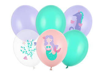 Balony lateksowe Morski świat syrenka 30cm, 6 sztuk