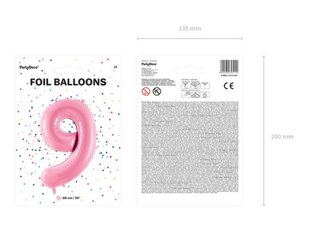 Balon foliowy Cyfra 9, 86cm, różowy