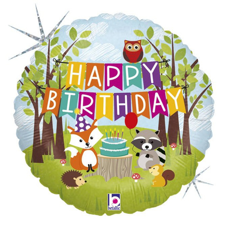 Balon urodzinowy Happy Birthday zwierzęta leśne 46 cm