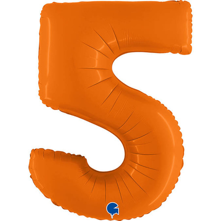 Balon Foliowy Cyfra 5, Matowa Pomarańczowa, 102cm Grabo