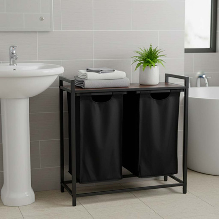 Kosz na pranie bieliznę 2 komory z półką blatem pojemnik loft 80l