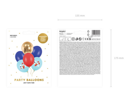 Balony lateksowe Samolot mix 30cm, 6 sztuk