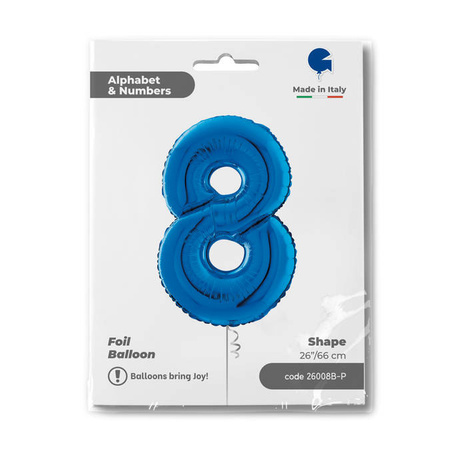 Balon Foliowy Cyfra 8 Niebieski, 66 cm Grabo