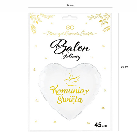 Balon foliowy Komunia Święta, gołąbek 45 cm
