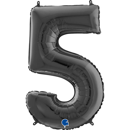 Balon Foliowy Cyfra 5 Czarny, 66 cm Grabo