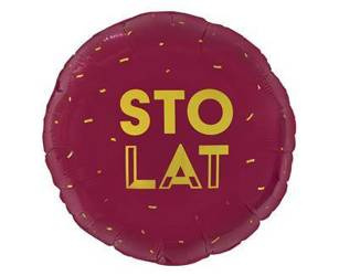 Balon foliowy Sto lat, bordowy, 46cm