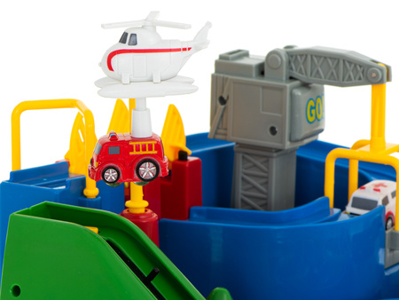 Tor przeszkód interaktywny samochodowy wyścigi parking 3 pojazdy straż radiowóz ambulans, 1 helikopter 32x32cm XXL