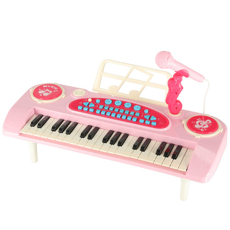 Keyboard dla dzieci pianinko interaktywne organki 37 klawiszy mikrofon statyw różowy