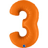 Balon Foliowy Cyfra 3, Matowa Pomarańczowa, 102cm Grabo