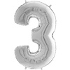Balon foliowy Cyfra 3 Srebrna - 102 cm Grabo