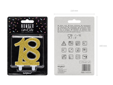 Świeczka urodzinowa liczba 18 urodziny, złota, 7.5cm