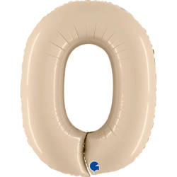 Balon Foliowy Cyfra 0, Satynowa Kremowa 102cm Grabo