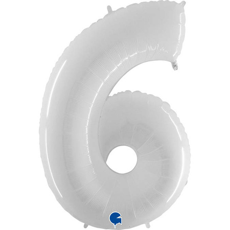 Balon Foliowy Cyfra 6, Biała Shiny 102cm Grabo