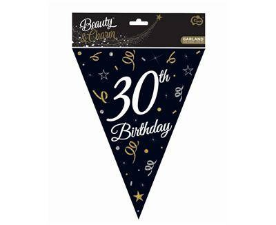 Girlanda papierowa, flagi, chorągiewki czarne, 30 Urodziny, 270 cm